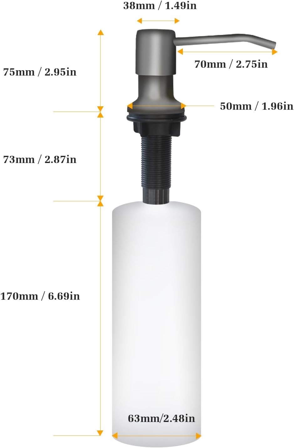 Soap Dispenser for Kitchen Sink, Built in Sink Soap Dispenser Lotion Dispenser with 17 OZ Bottle, Refill from The Top Bar Sink Soap Dispenser, Gray