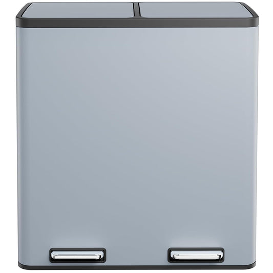 AthLike 60L(16 Gal) Dual Trash Can, Stainless Steel Kitchen Garbage Can, Double Compartment Classified Rubbish Bin, Recycle Dustbin w/Plastic Inner Buckets, Soft-Close Lid, Airtight (Haze Blue)