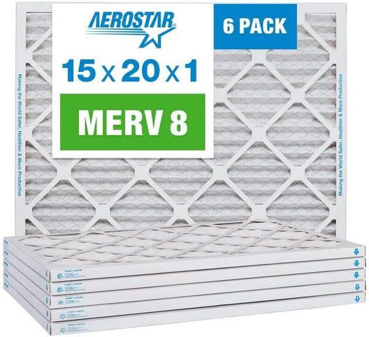 Aerostar 15x20x1 MERV 8-6 Count - High Efficiency Pleated HVAC, Furnace & Air Conditioner Filters - Removes Dust, Lint, Mold & Allergy-Causing Pollen