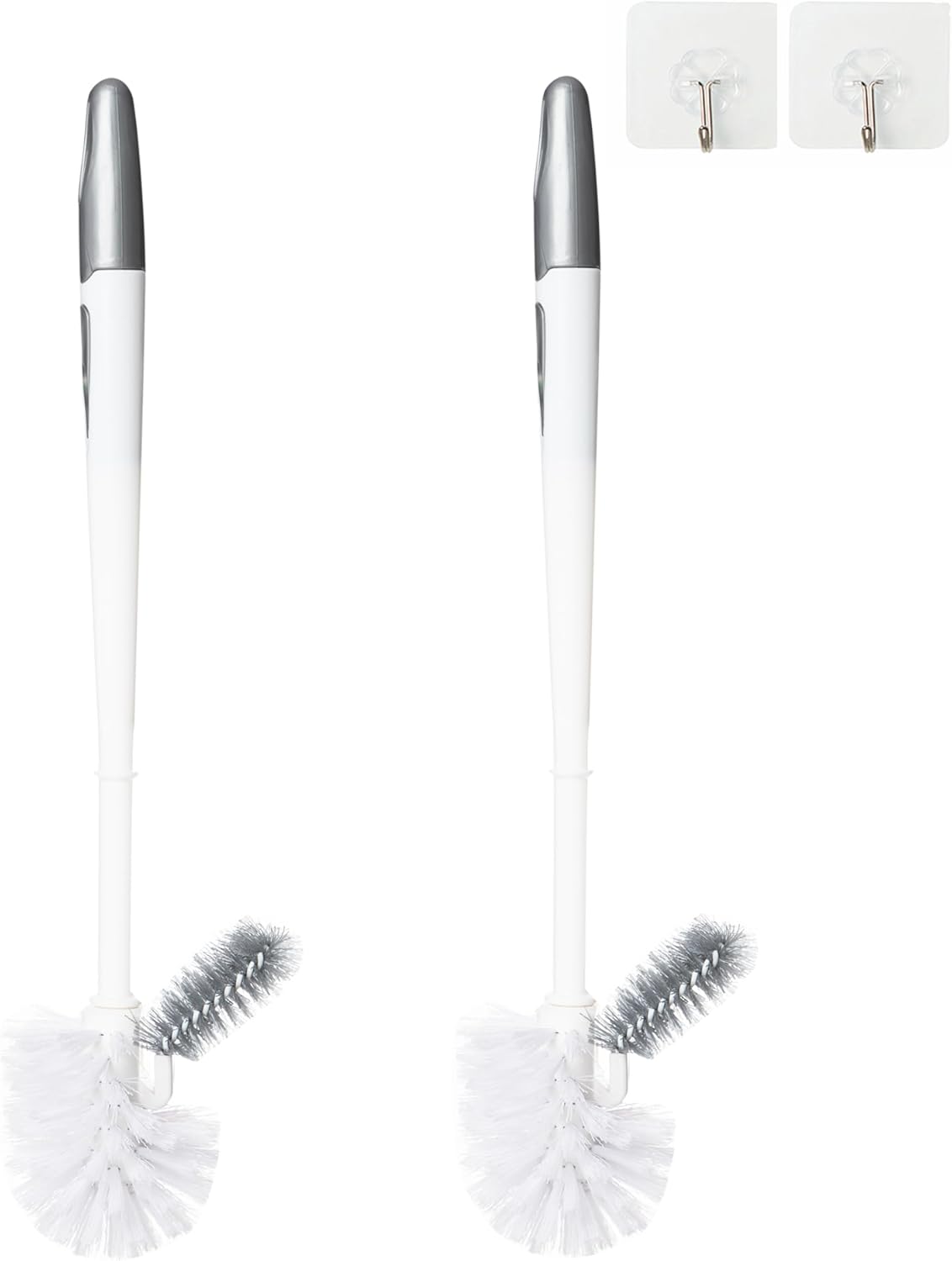 2 Pack Toilet Bowl Brush Without Holder for Bathroom, Under-Rim Double Brush Head, Long Handle Household Cleaning Brushes Set (2 Pack Grey Brush Without Holder)