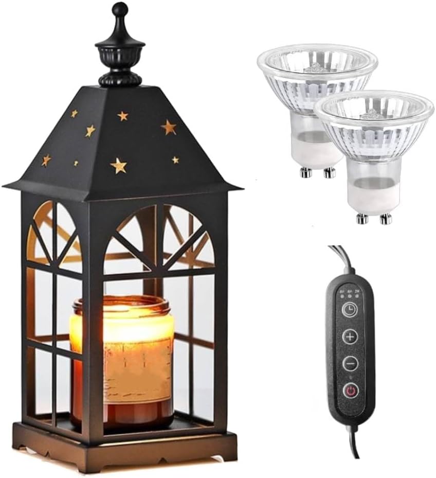 VINGVO Candle Warmer Lamp with Timer, Electric Candle Warmer, Wax Warmer with 2 Bulbs, Adjustable Farmhouse Heat Lamp, Vintage Iron Craftwork for Scented Wax,Romantic Home Decor, Yoga Studio
