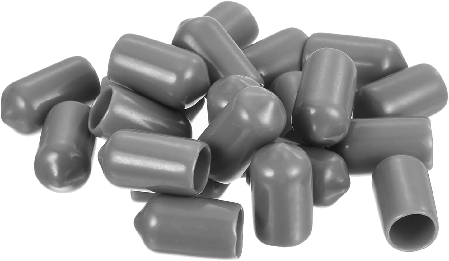 uxcell 20pcs Rubber End Caps Protective Caps 8.5mm ID Vinyl PVC Round Tube Bolt Cap Cover Screw Thread Protectors, Light Grey