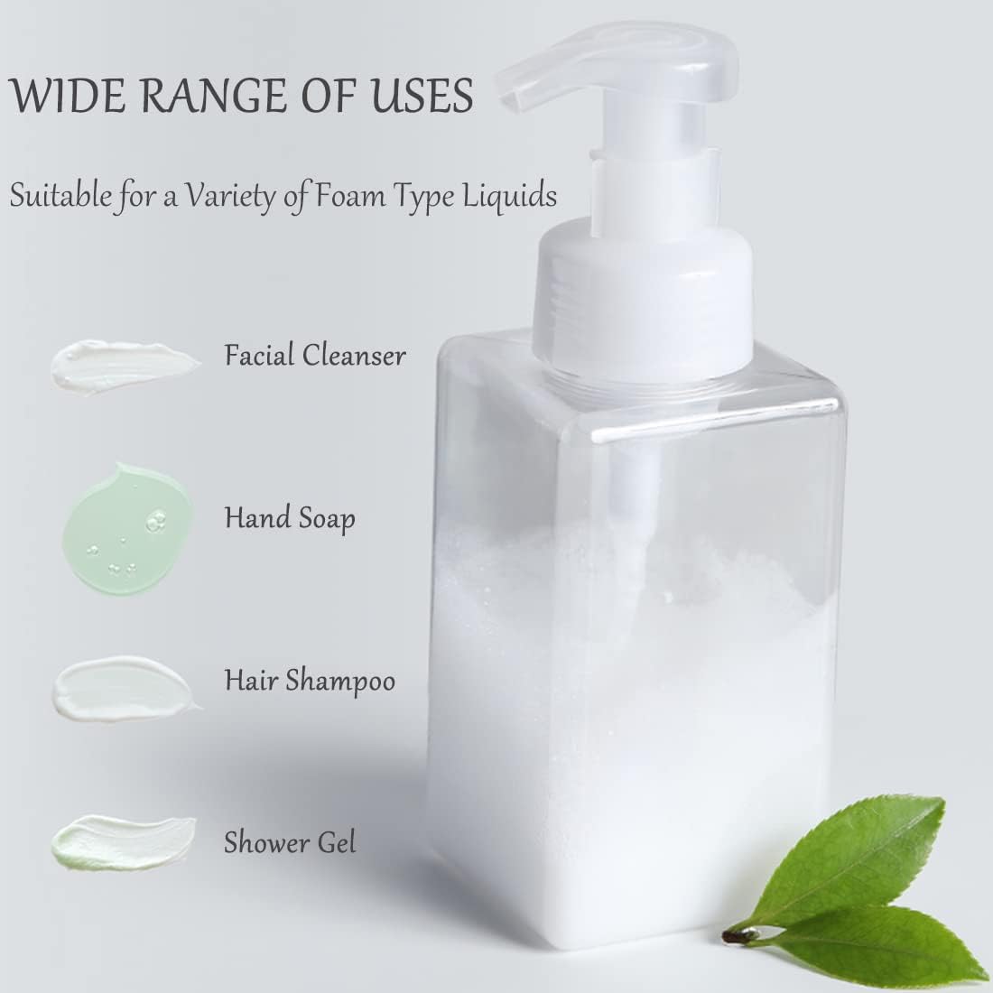 Foaming Soap Dispenser, 450ml(16oz) Refillable Modern Square Pump Bottle for Shampoo, Body Wash, Liquid Soap, PETG Plastic Empty Soap Dispenser for Kitchen, Bathroom, Hospital, Clinic. 2 Pcs (Clear)