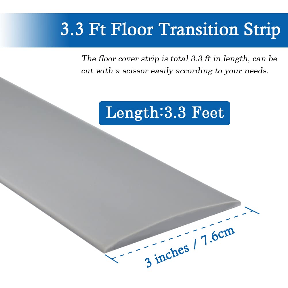 Floor Transition Strip Self Adhesive Floor Cover Strips Laminate 3" Wide Vinyl Flat Divider Transitions (7.5cm, 3.3Ft, Gray)