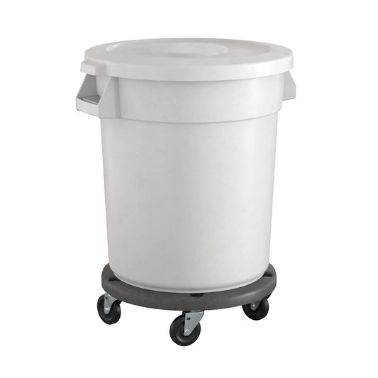 20 Gallon White Round Commercial Trash Can with Lid and Dolly