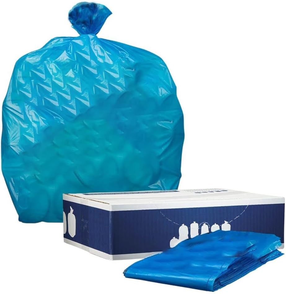 Plasticplace 64-65 Gallon Recycling Trash Bags For Toter │1.5 Mil │ Blue Heavy Duty Garbage Can Liners │ 50” x 60” (50 Count)
