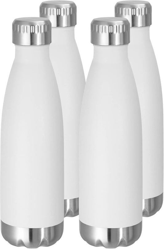 VEGOND 17oz Stainless Steel Water Bottles Bulk, Reusable Metal Sports Bottle Keeps Drink Hot and Cold, BPA Free Double Wall Vacuum Insulated Cola Shape Bottles for Camping, Gym, 4 Pack