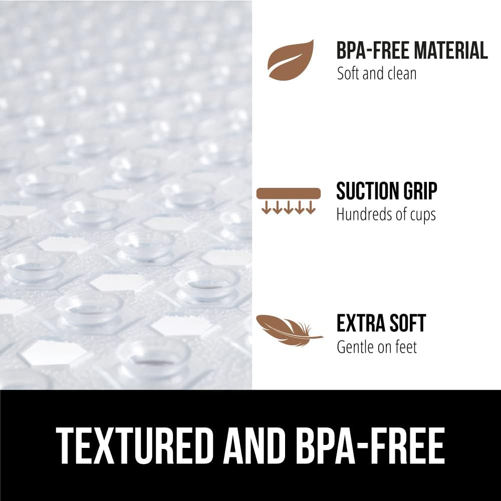 GORILLA GRIP Patented Square Shower Stall Mat, Small Bathtub Floor Mats for Stand Up Showers, Suction Cups and Drainage Holes, Machine Wash, Soft on Feet, Bathroom Accessories 21x21 Inch, 2 Pack Clear