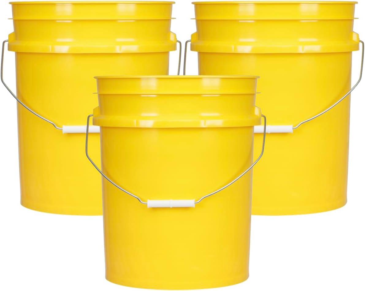 House Naturals 5 Gallon Premium HPDE Plastic Bucket - Made in USA Food Grade Storage Container, BPA Free All Purpose Pail (3, Yellow)