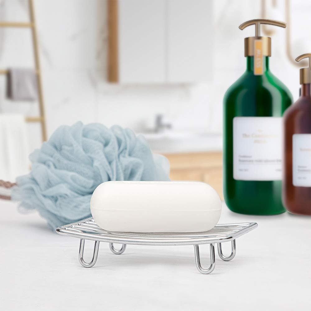 Bar Soap Dish Holder for Shower Bathroom Stainless Steel Rust Proof Self Draining with Beige Soap Saver Pad