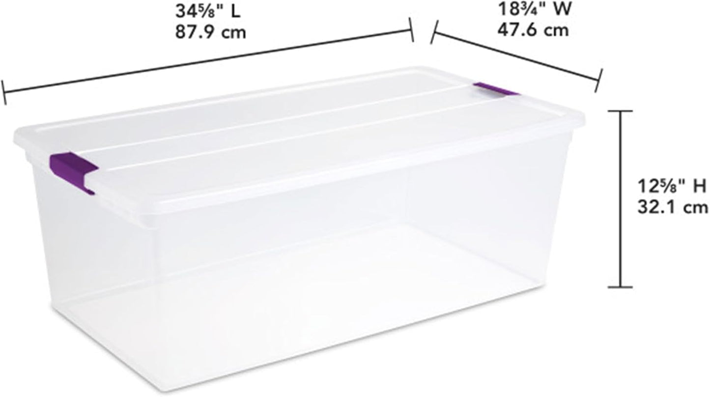 Sterilite 4-Pack 110 Quart ClearView Latch Box, Stackable Organizer Bins with Latching Lids - Clear Plastic Organization Containers for Closet, Bedroom, Shelving Units and Everyday Home Storage