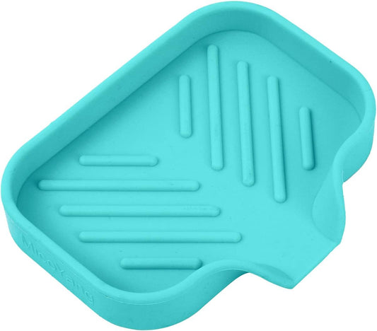 Silicone Bathroom Soap Dishes with Drain Spout-Bathroom and Kitchen Sink Organizer,Sponge Holder,Dish Soap Tray,Perfect for Dispenser,Scrubber,Bottle,Cup on Sink or Counter-Mint 4.9"×3.2"