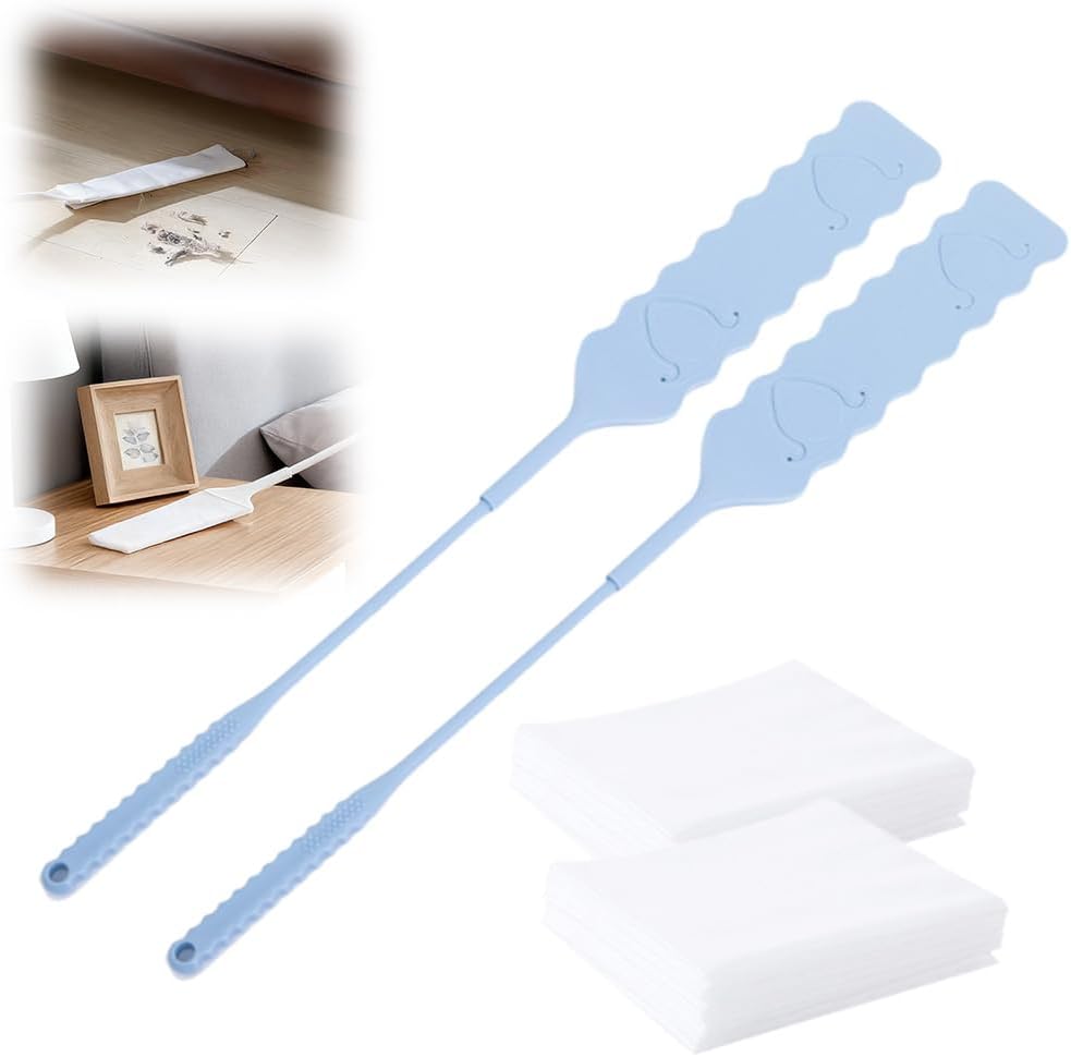 Retractable Gap Dust Cleaner, Bendable Microfiber Duster for Household Flat Duster for Under Appliances, Retractable Gap Dust Cleaning Artifact Extendable Dusters with Nonwoven Fabric (2, Blue)