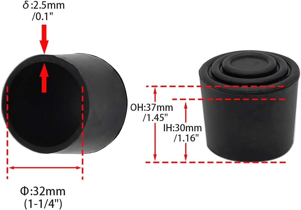 Flyshop Furniture Table Covers Non-Slip Durable Rubber Leg Tips Chair Leg Caps Floor Protector Round Black 4PCS Size 32mm, 1-1/4"