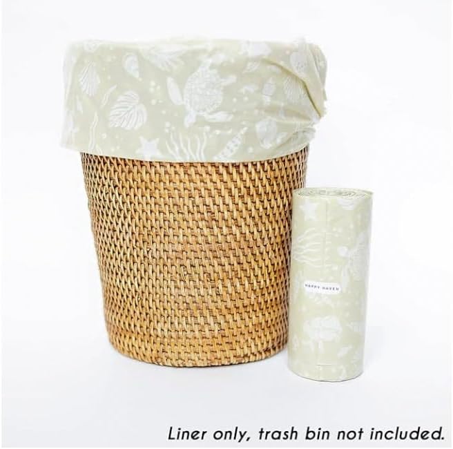 Happy Haven Trash Bags for 2,3,4 Gallon Trash Can, Small Garbage Bags - Bedroom & Bathroom, Decorative Cute Wastebasket Liner - 50 Count (Sand Seascape)