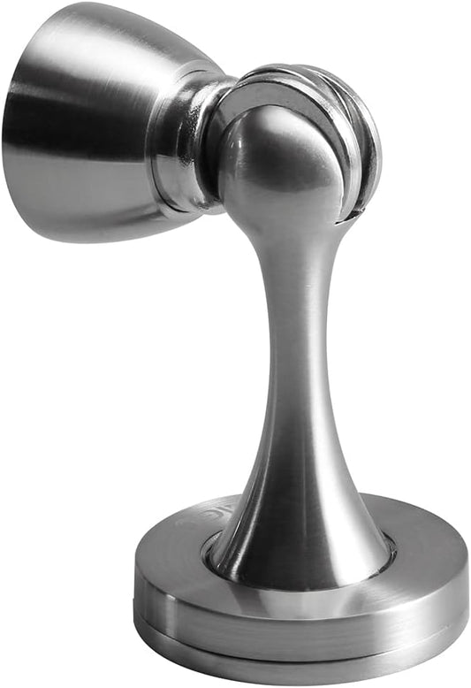 YAGU 2 Pack Silver Magnetic Door Stops Holder, Zinc Alloy Brushed Nickel Door Stoppers Catch Wall Floor Mounted, Magnet Metal Soft-Catch