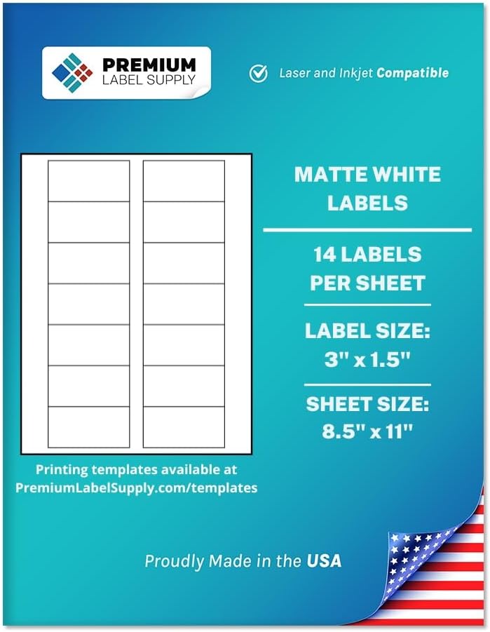 Premium Label Supply White Sticker Bottle Labels – 3" x 1.5" – Laser/Inkjet Compatible – (14 per Sheet), 2000 Sheets – 28,000 Total Adhesive Labels