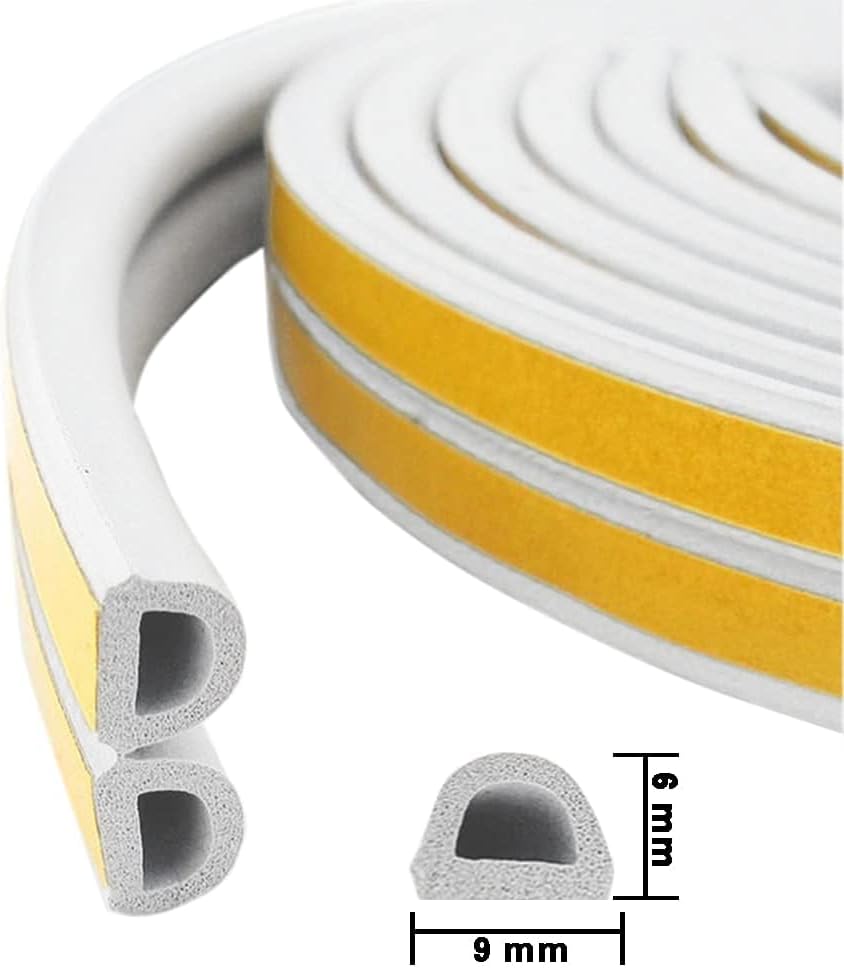Weather Stripping Seal Strip Tape, Doors Windows Frame Self Adhesive D Type Foam Sealing Tape, 32.8Ft Rubber Soundproof Insulation Cell Foam Stripping, White