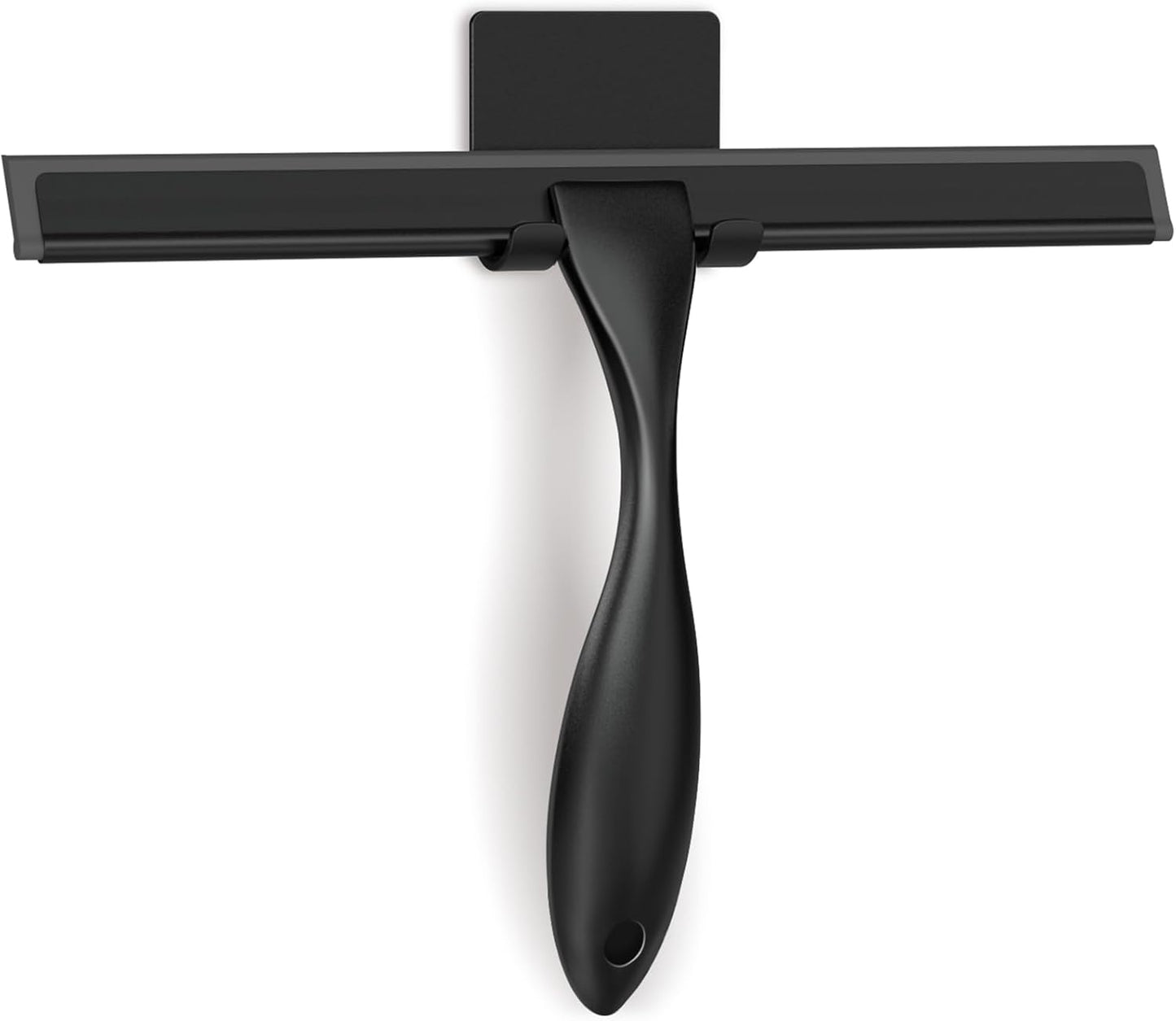 All-Purpose Stainless Steel Shower Squeegee for Glass Doors with Adhesive Hooks, Squeegee for Shower Glass, Bathroom Household Cleaner Tool for Window Mirror Tile Wall Car, 10 Inch Black