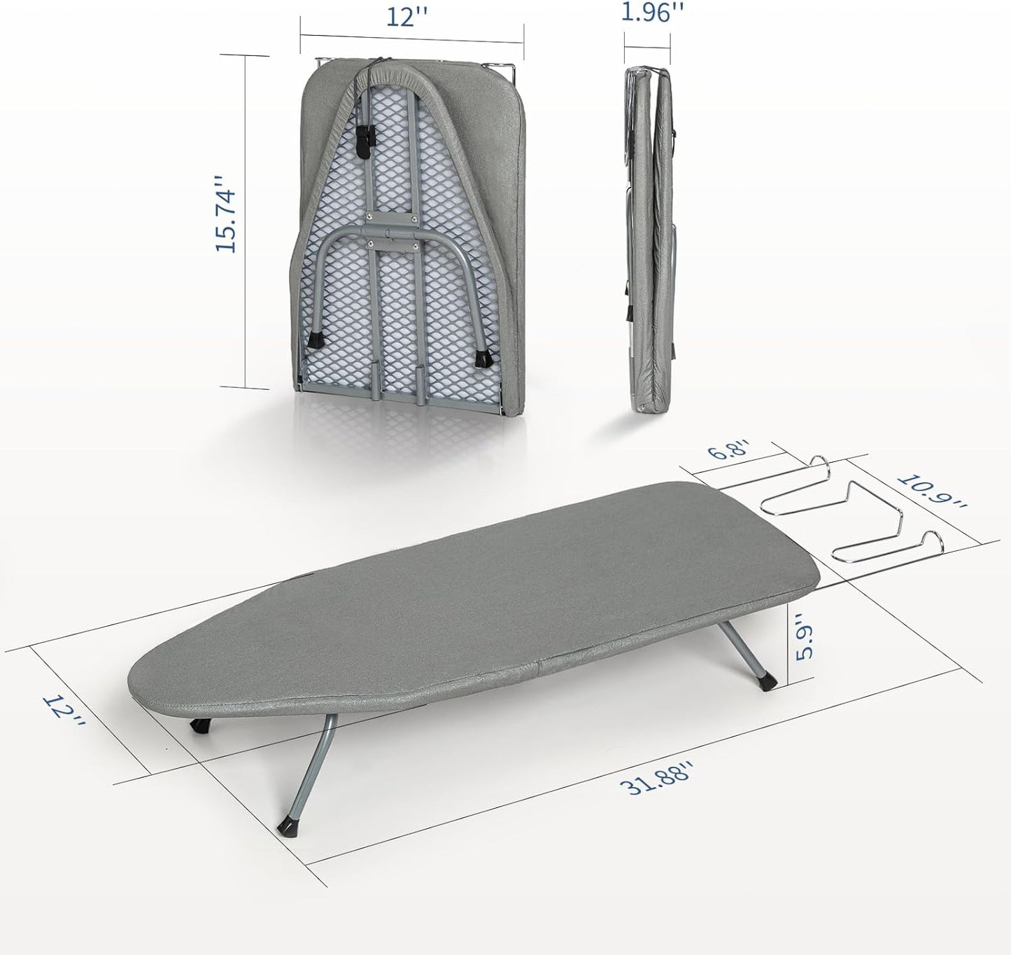 Tabletop Ironing Board with Iron Rest, Small Ironing Board Foldable with Heat Resistant Cover, BlissBoard Mini Compact Iron Table for Dorms, Aprtment and Travel, 31"x12", Grey