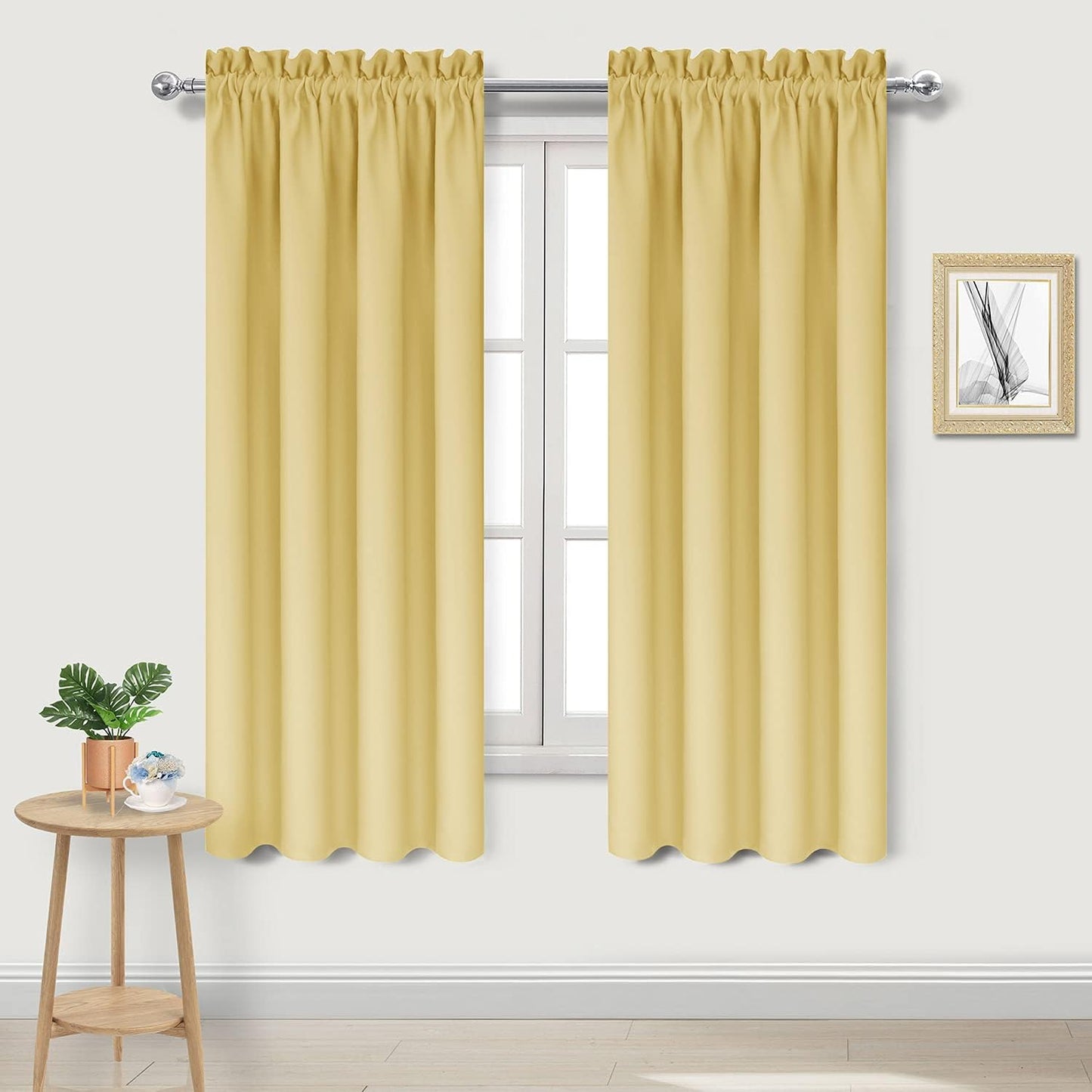 DWCN Blackout Curtains for Bedroom – Rod Pocket Thermal Insulated Noise Reducing Noise Reducing Drapes for Living Room, W 38 x L 63 Inch, 2 Panels, Light Yellow