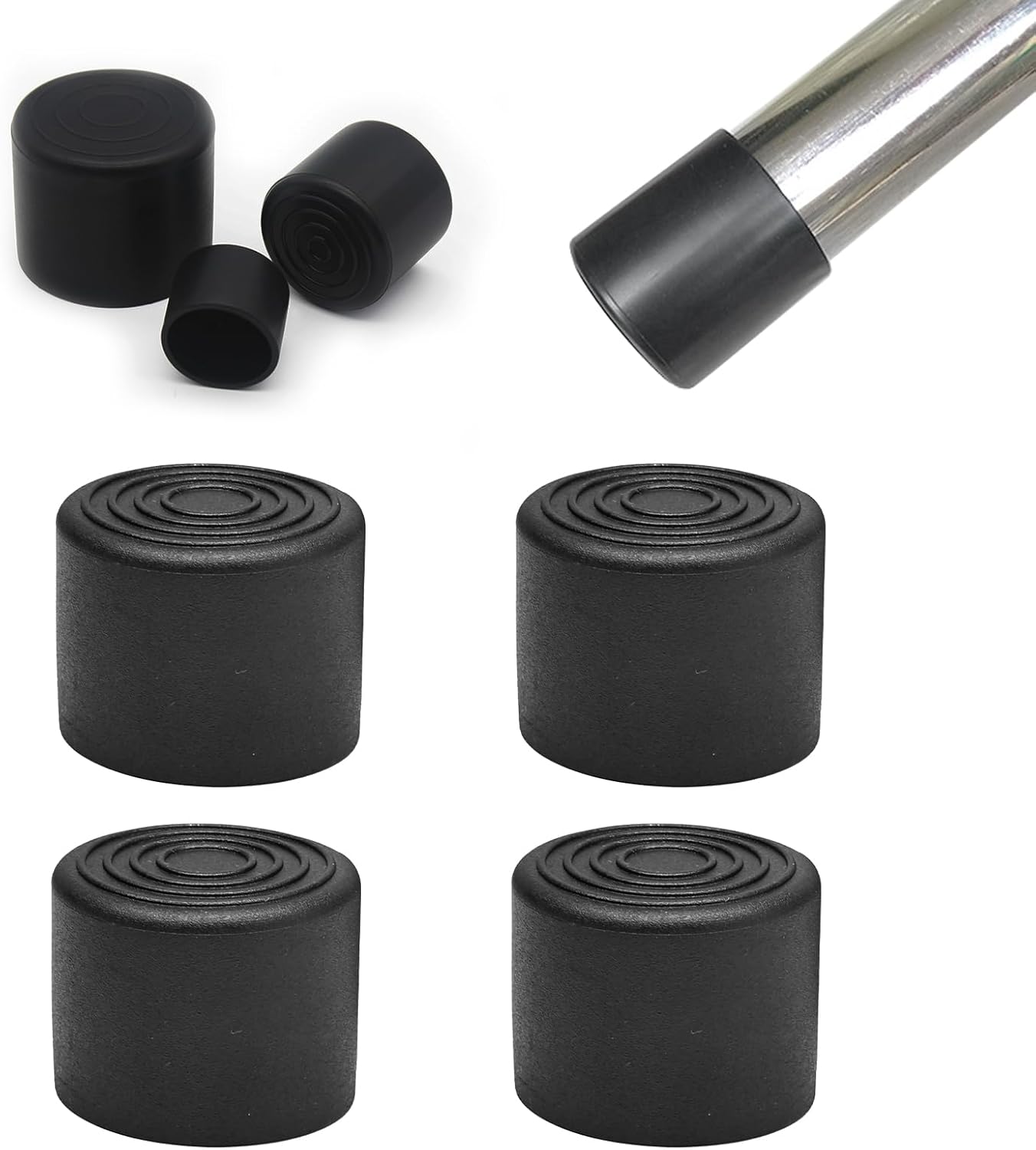 4 Pcs 1-1/2" Round Rubber Chair Leg Caps, PVC Table Leg Covers, Flexible & Anti-Slip Furniture Leg End Caps, Chair Leg Floor Protectors for Bar Stool Leg Patio Indoor, Black