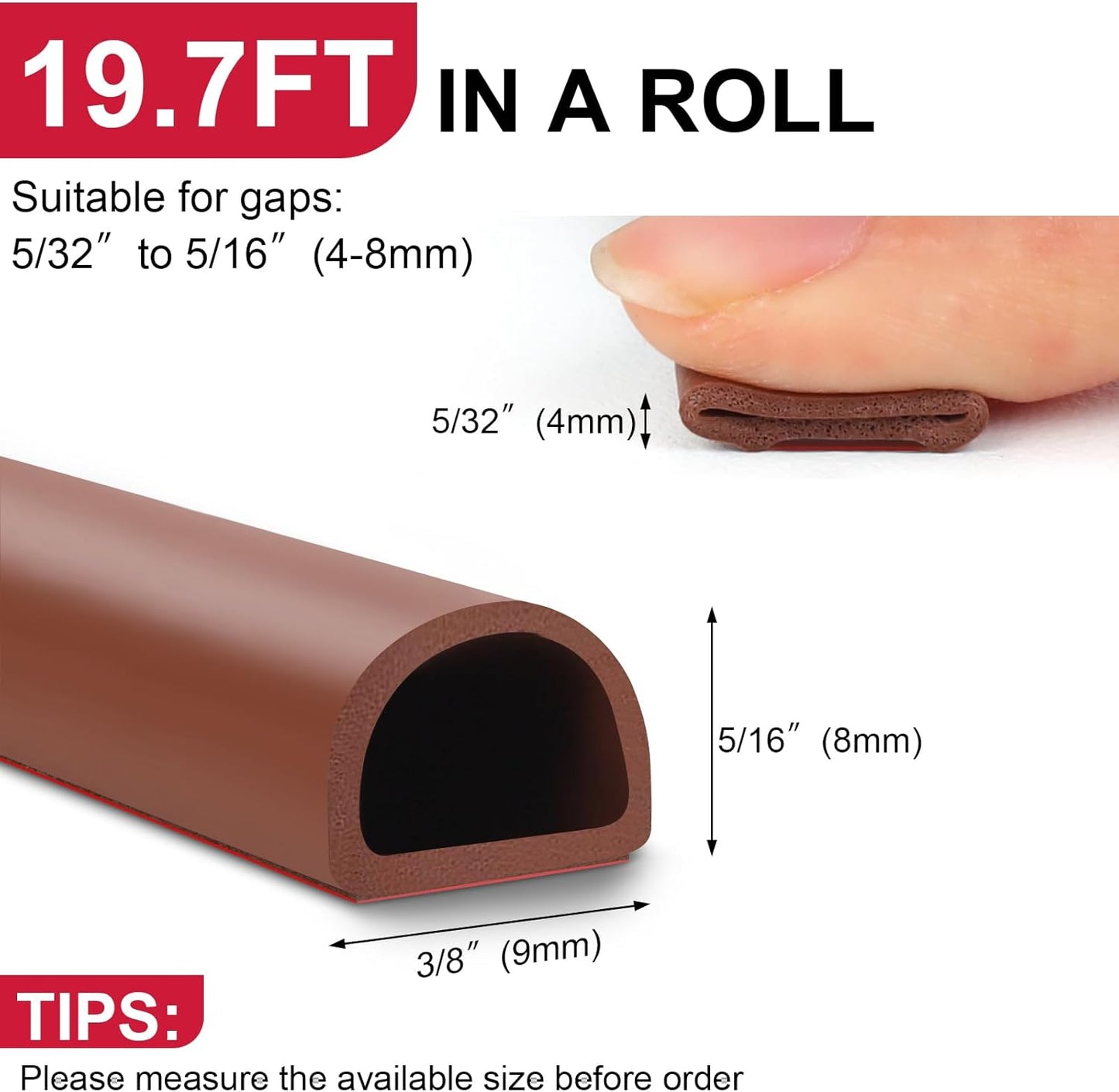 【New Upgrade】 Silicone Door Weather Stripping Door Seal Strip, 19.7 Feet Self-Adhesive D-Shape Door Insulation Strip for Door Frame& Window, Seal Large Gaps, Easy to Cut & Install