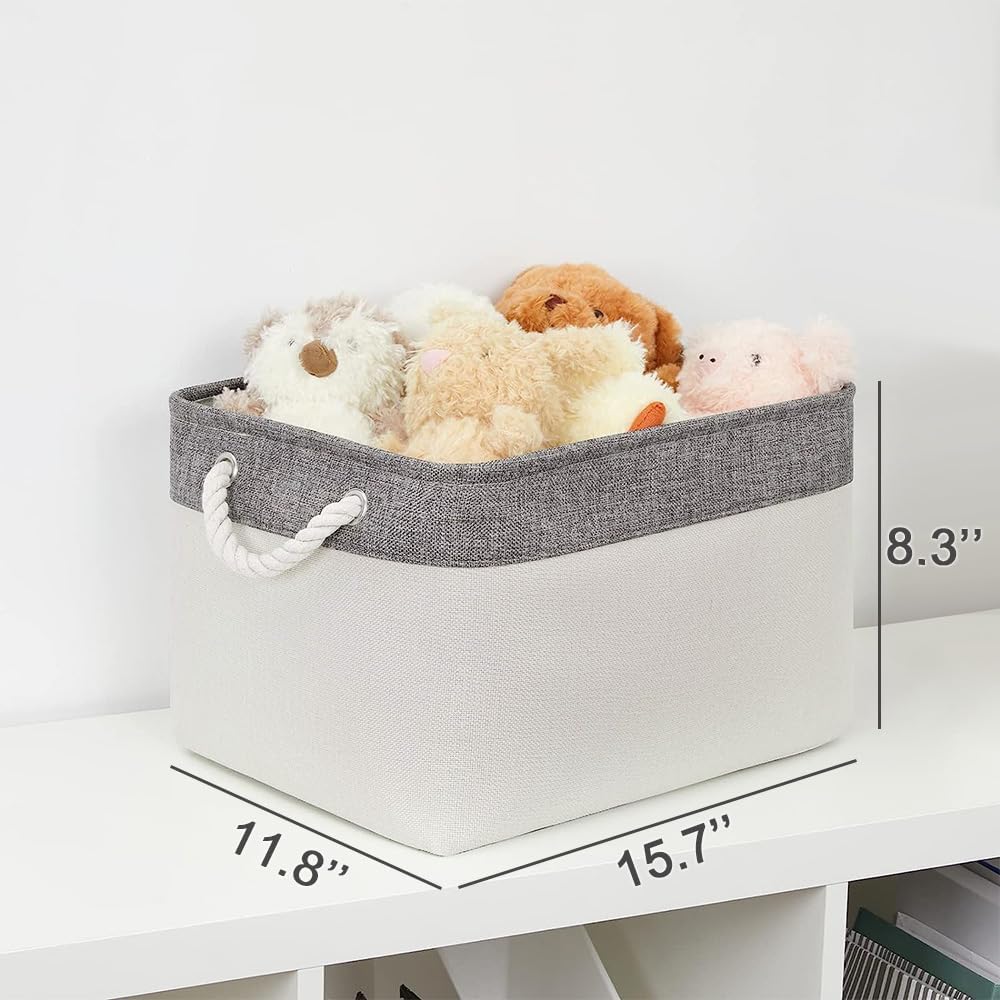 Organization and Storage Bins for Shelves - Large 4 Pack 16x12x8 inch Collapsible Storage Basket for Organizing, Fabric Storage Cubes for Box Closet Cloth Toy Nursery Books Kids (Grey & White)