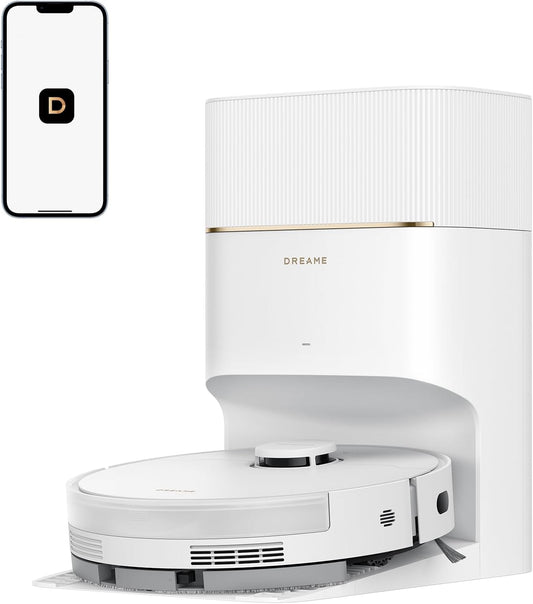 DREAME D20 Pro Plus Robot Vacuum, 13,000Pa Suction, DuoBrush for Pet Hair, Corner Cleaning, Self Emptying, LDS Navigation Laser Avoidance, Vacuum Mop, Hard Floors&Carpets, 5,200mAh Battery White