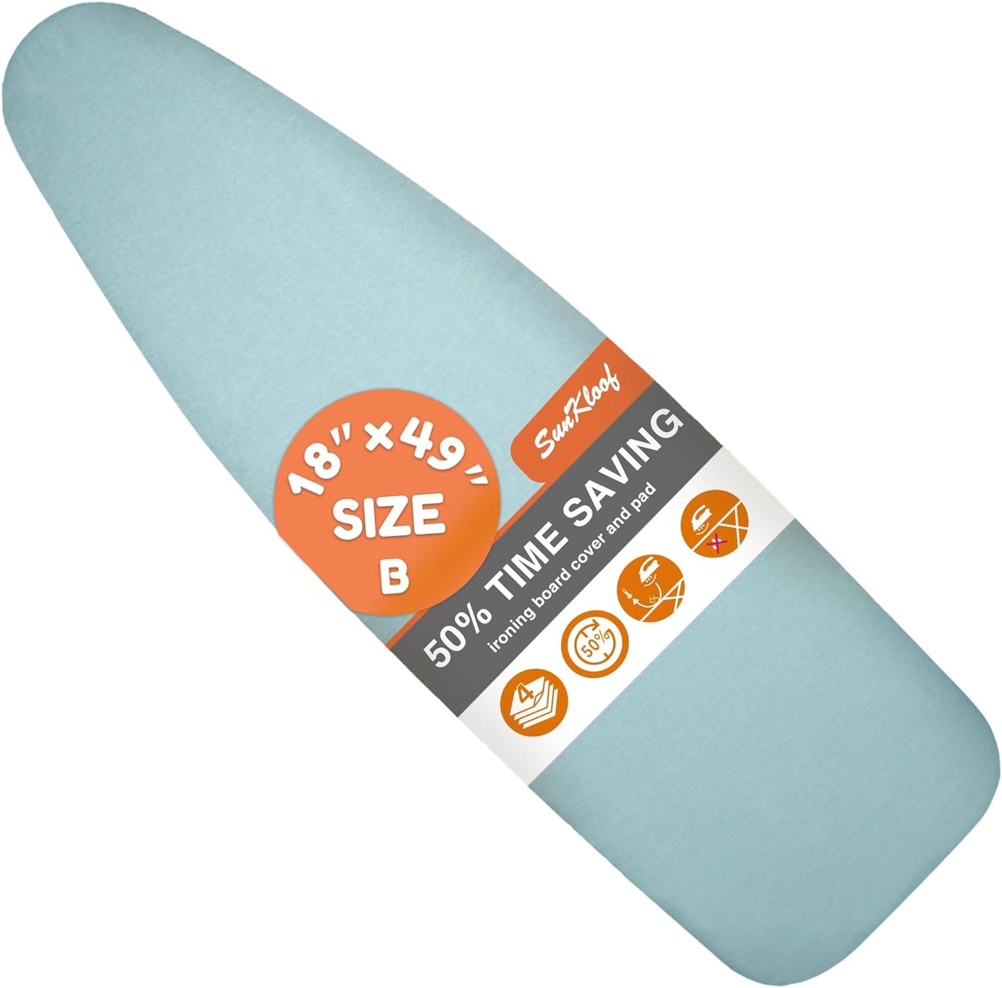 Extra Wide Ironing Board Cover and Pad,18X49 Reflective Silicone Ironing Board Cover, Resist Scorching and Staining,4 Fasteners, Elastic Edges, Protective Scorch Mesh Cloth,18X49in Blue