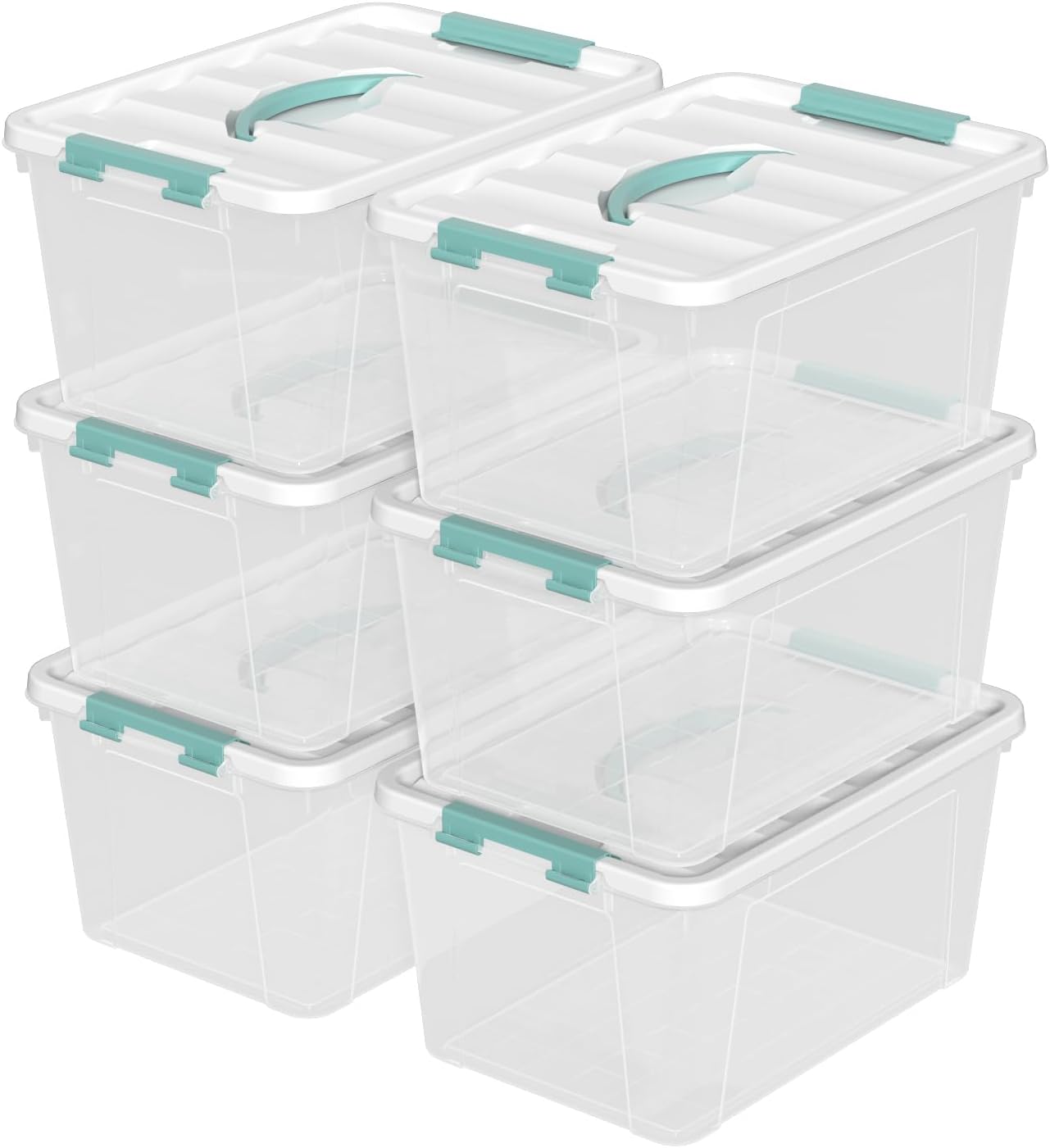 Xyskin 6 Pack 14 Quart Stackable Plastic Storage Bins with Lids and Latching Buckles, Storage Latch Box/Bins, Clear
