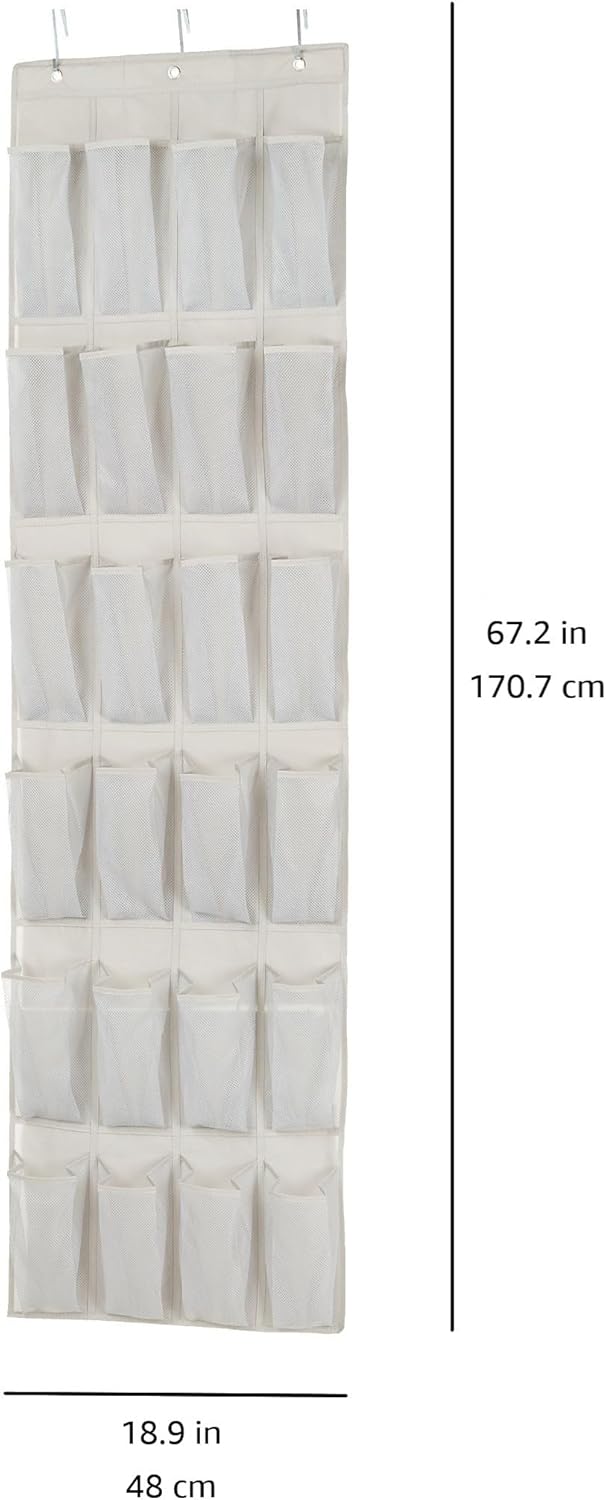 Amazon Basics 24 Medium Pocket Over-the-Door Hanging Shoe Organizer, Light Grey