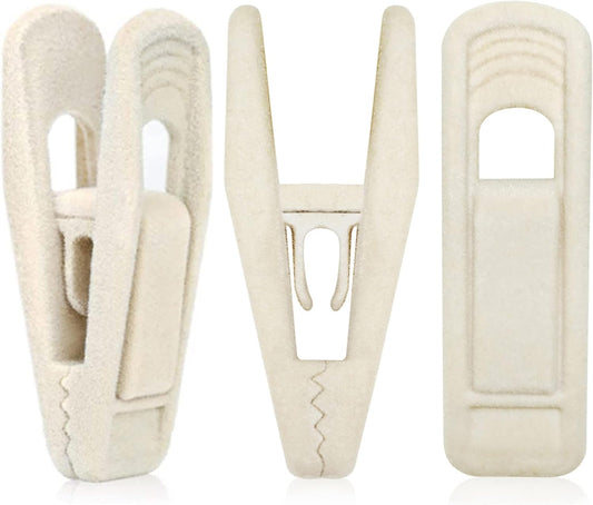 Beige Velvet Hanger Clips (60-Pack), Non-Slip Velvet Clip Work Perfectly for Ivory/Beige Velvet Hangers, Pant Skirt Hanger Velvet Clips Fit for Velvet Clothes Hangers