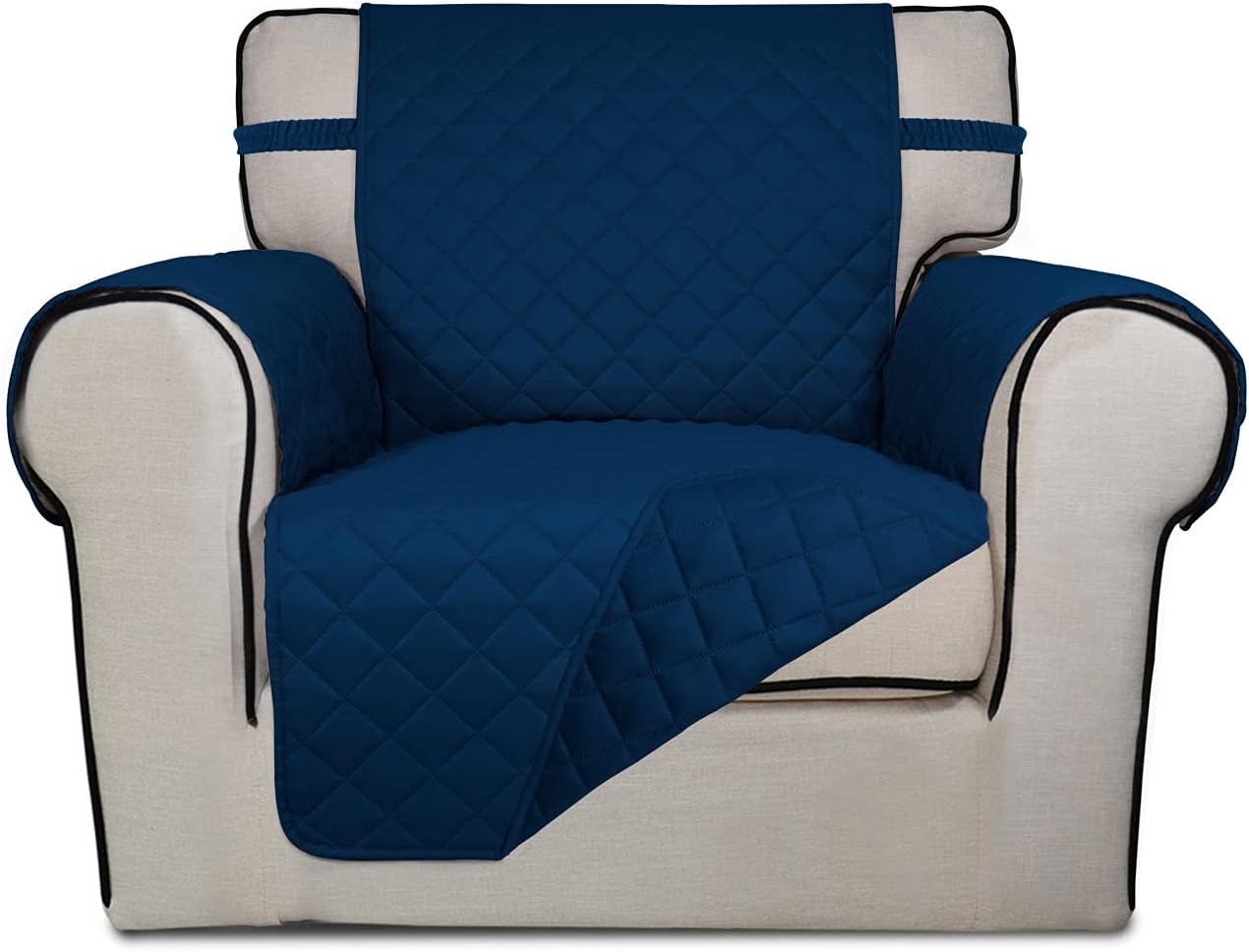 PureFit Reversible Quilted Sofa Cover, Water Resistant Slipcover Furniture Protector, Washable Couch Cover with Non Slip and Elastic Straps for Kids, Pets (Chair, Navy/Navy)