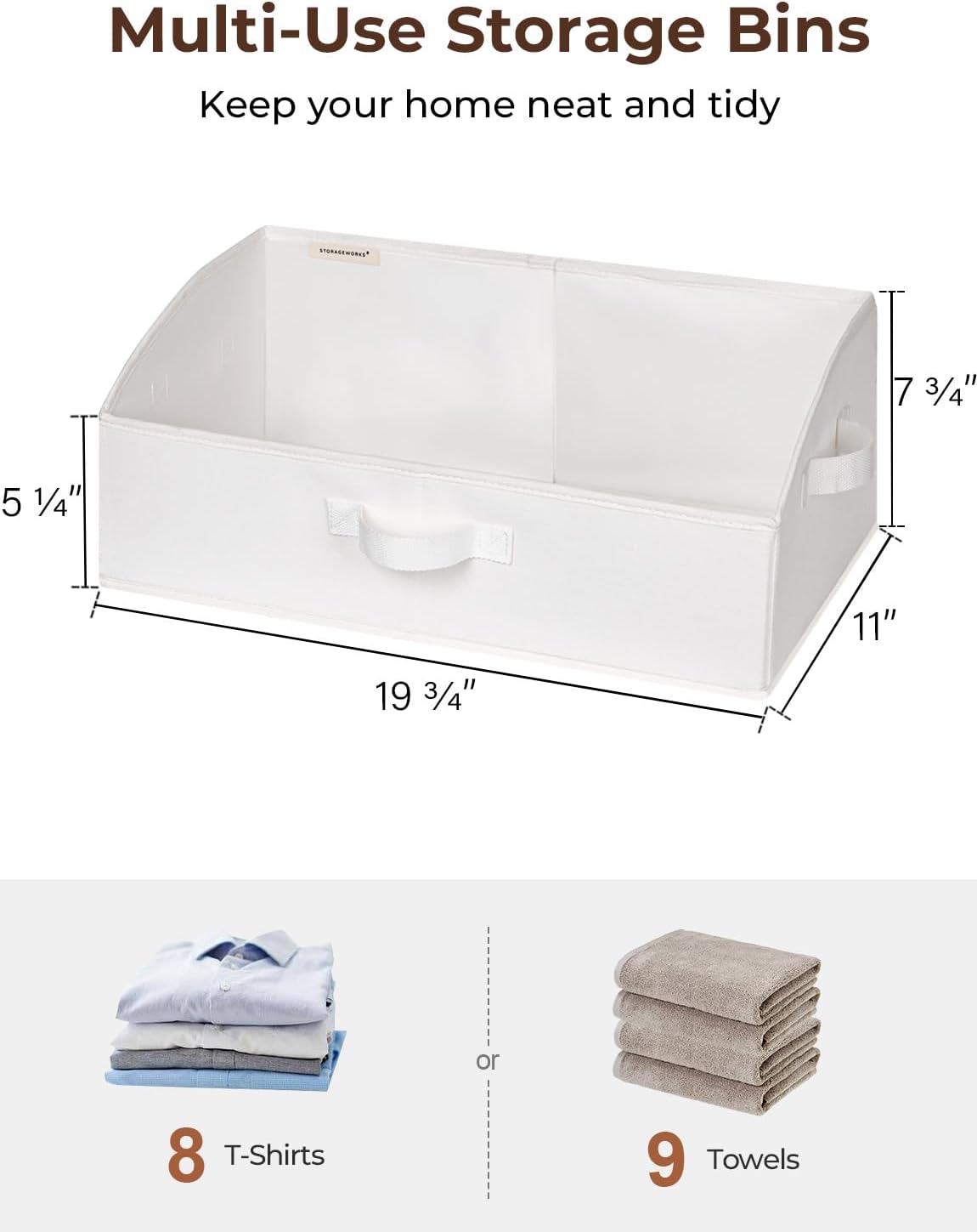 StorageWorks Closet Storage Bins, Trapezoid Organizer Box for Shelves, Fabric Clothes Bin, Foldable Organizing Baskets with Handles, Large, White, 3-Pack