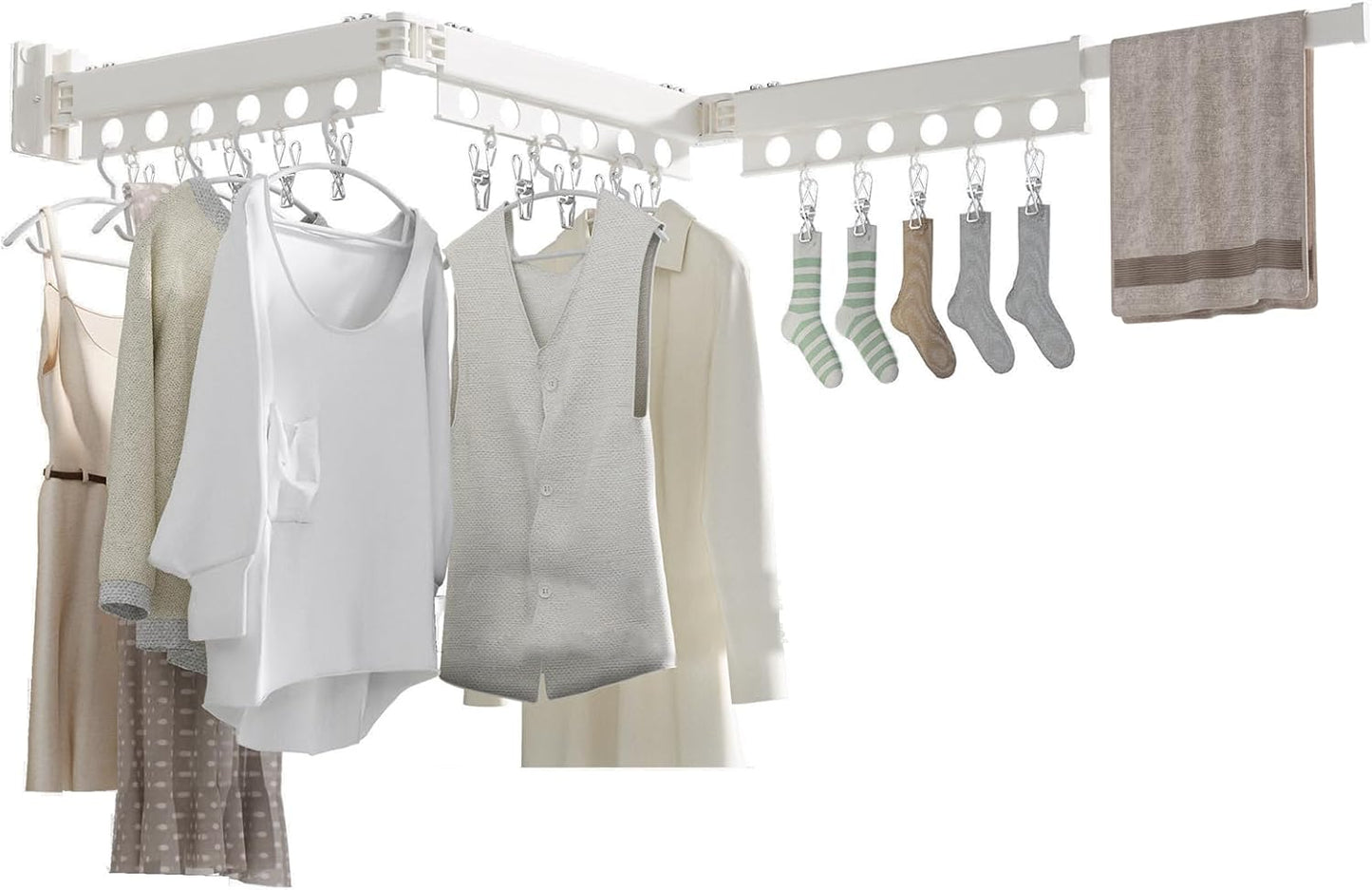 Clothes Drying Rack Foldable Wall Mounted Drying Rack 3 Fold White-Laundry Drying Rack Durable Clothing Racks for Hanging Clothes