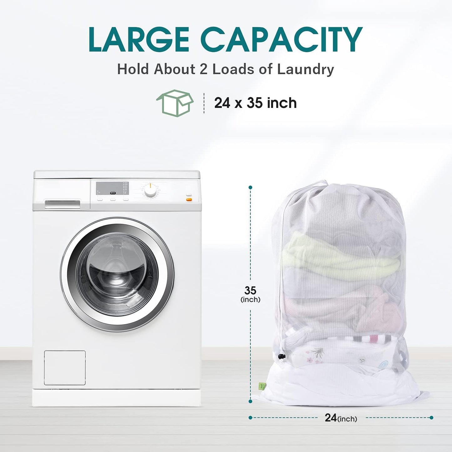 OTraki 2 Pcs Large Mesh Laundry Bags, 24X36 Inch Heavy Duty Drawstring Laundry Wash Bag, Dirty Clothes Laundry Hamper Liner Machine Washable Storage Bag for Travel Dorm Camp Hotel Beach White