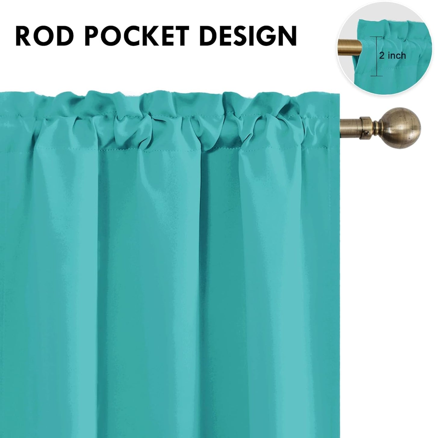 DWCN Blackout Curtains for Living Room Thermal Insulated, Energy Saving & Noise Reducing Bedroom Curtains, Peacock Blue, W 42x L 45 Inch, Set of 2 Rod Pocket Curtain Panels