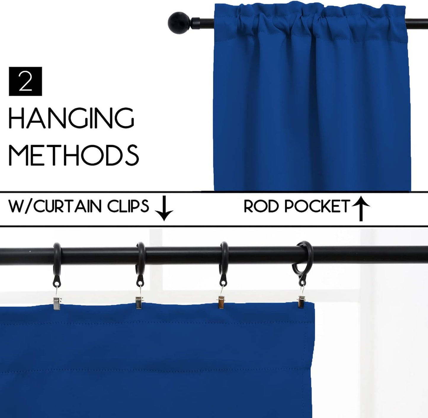 Pickluc Cafe Kitchen Curtains 36 Inches Long 2 Panels, Blackout Tier Curtains with Rod Pocket, Short Black Out Curtain for Small Window, 42" Wide and 36" Length, Set of Two, Blue