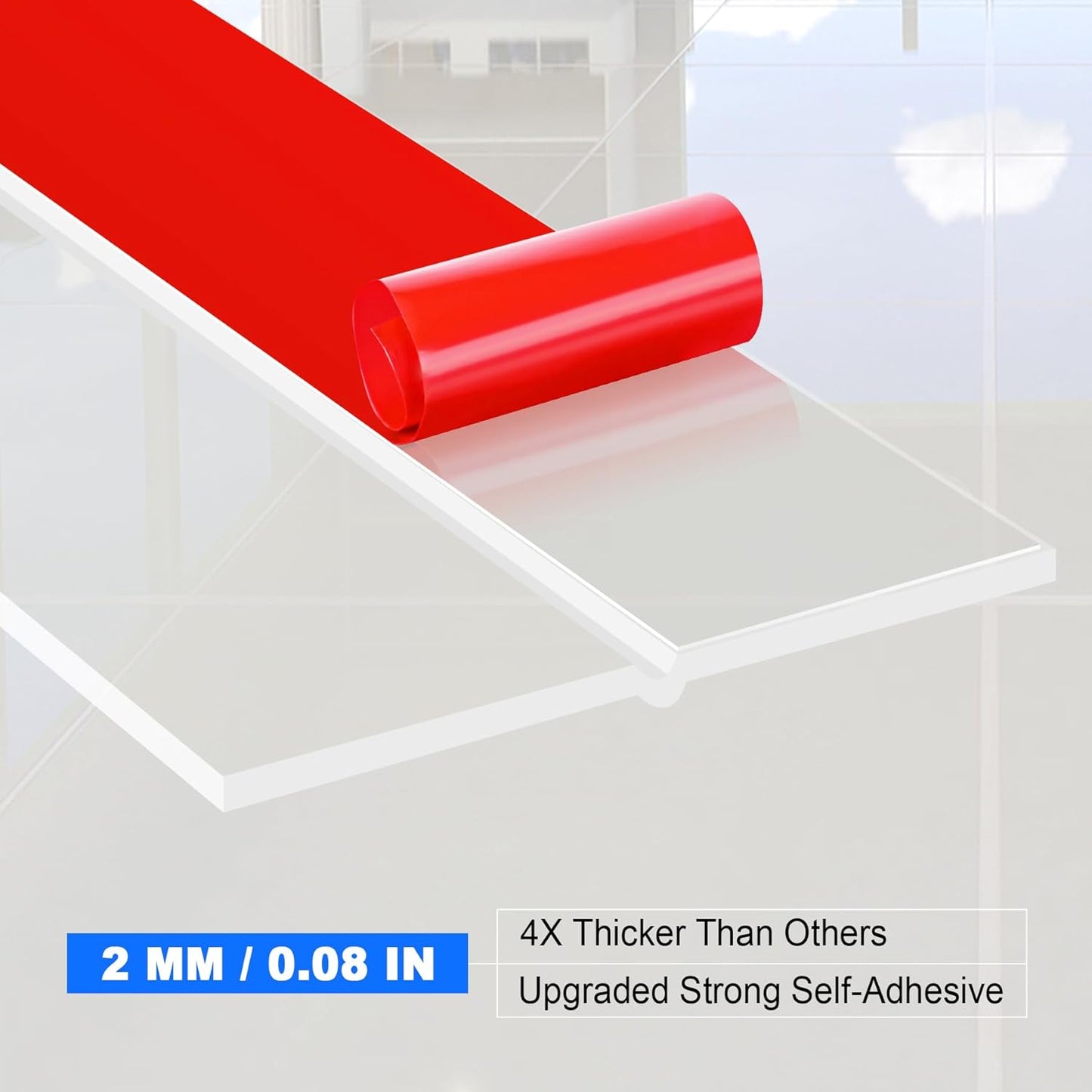 ToLanbbt Weather Stripping Silicone Door Seal Strip 3 in x 20 ft Door Draft Stopper Self Adhesive Door Draft Tape, Side & Bottom Gaps Insulation Strip for Glass Shower Door Sliding Door Window, Clear