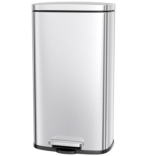AthLike Trash Can, Stainless Steel Kitchen Garbage Can, Step Waste Bin with Hinged Lid and Removable Inner Bucket, Soft-Close, Dustbin for Bathroom Bedroom Living Room Home (Silver, 13.2 Gal)
