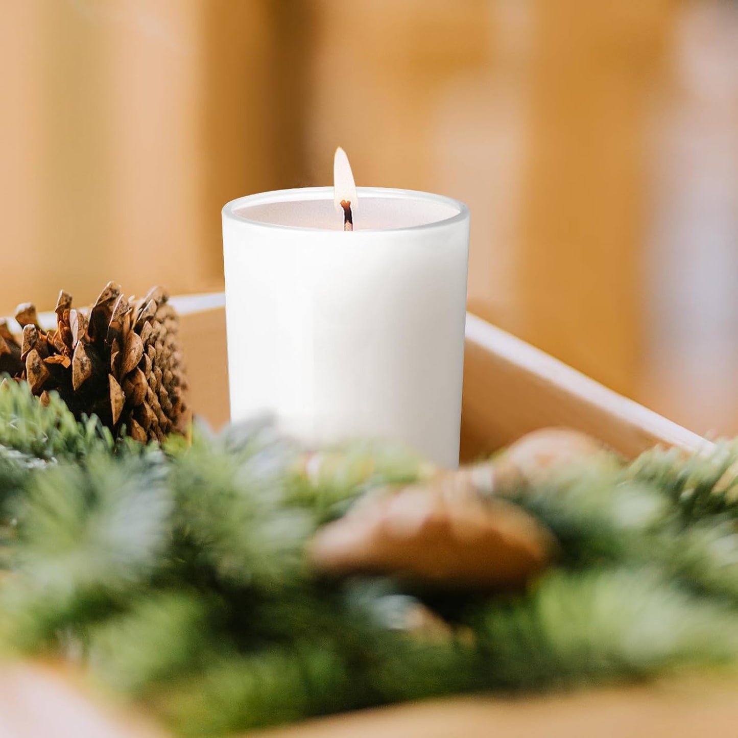 Thick Candle Jars for Making Candles 12 Pcs, 7 OZ Empty Jars with Wood Lids for Candle Making, Sample Container, Light White