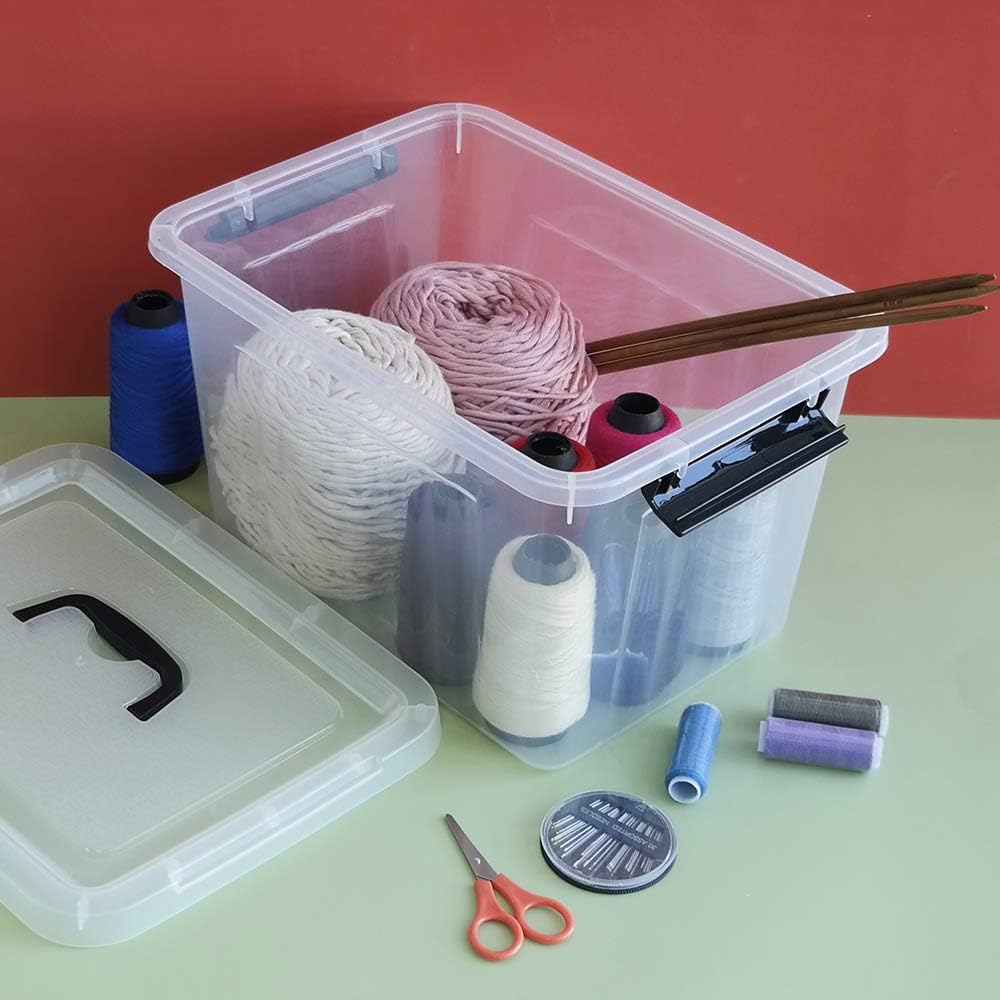 10 L Clear Plastic Latching Box, Plastic Storage Bin with Lids, 4-Pack