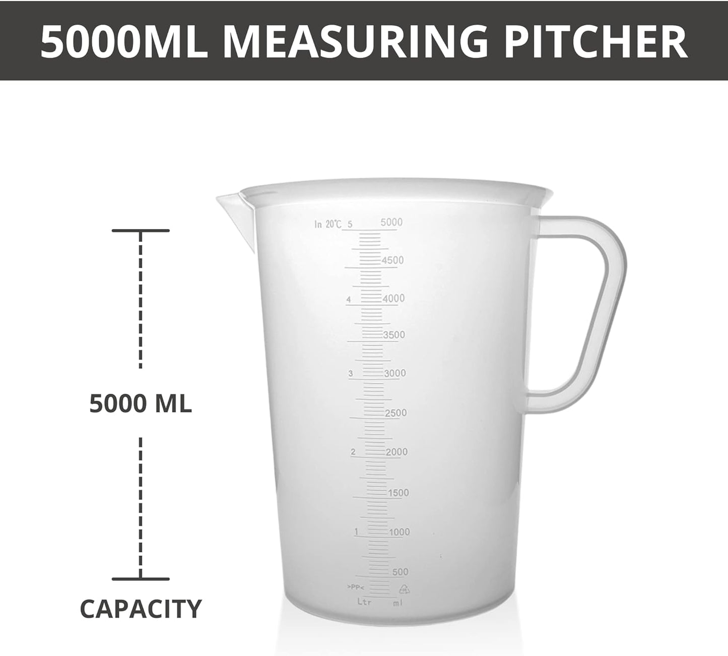 Plastic Graduated Measuring and Mixing Pitcher - 5000ml Plastic Graduated Measuring Pitcher - Soap Making Supplies for Easy Pouring & Accurate Measurements, With Handle & Pour Spout, 5 Liter
