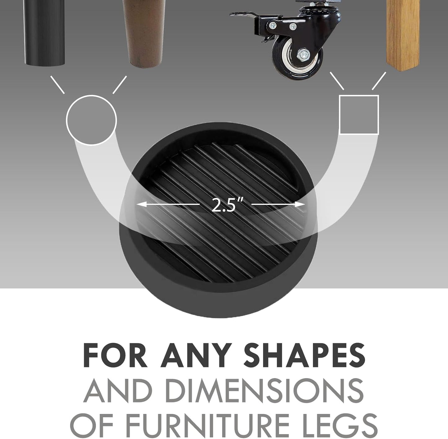 Non Slip Furniture Pads, 2.5” Round Rubber Caster Cups, 12 Pcs Furniture Coasters, Anti-Slip Gripper, Anti Slide Furnitures Feet Floor Protectors for Bed Couch Stoppers - Black