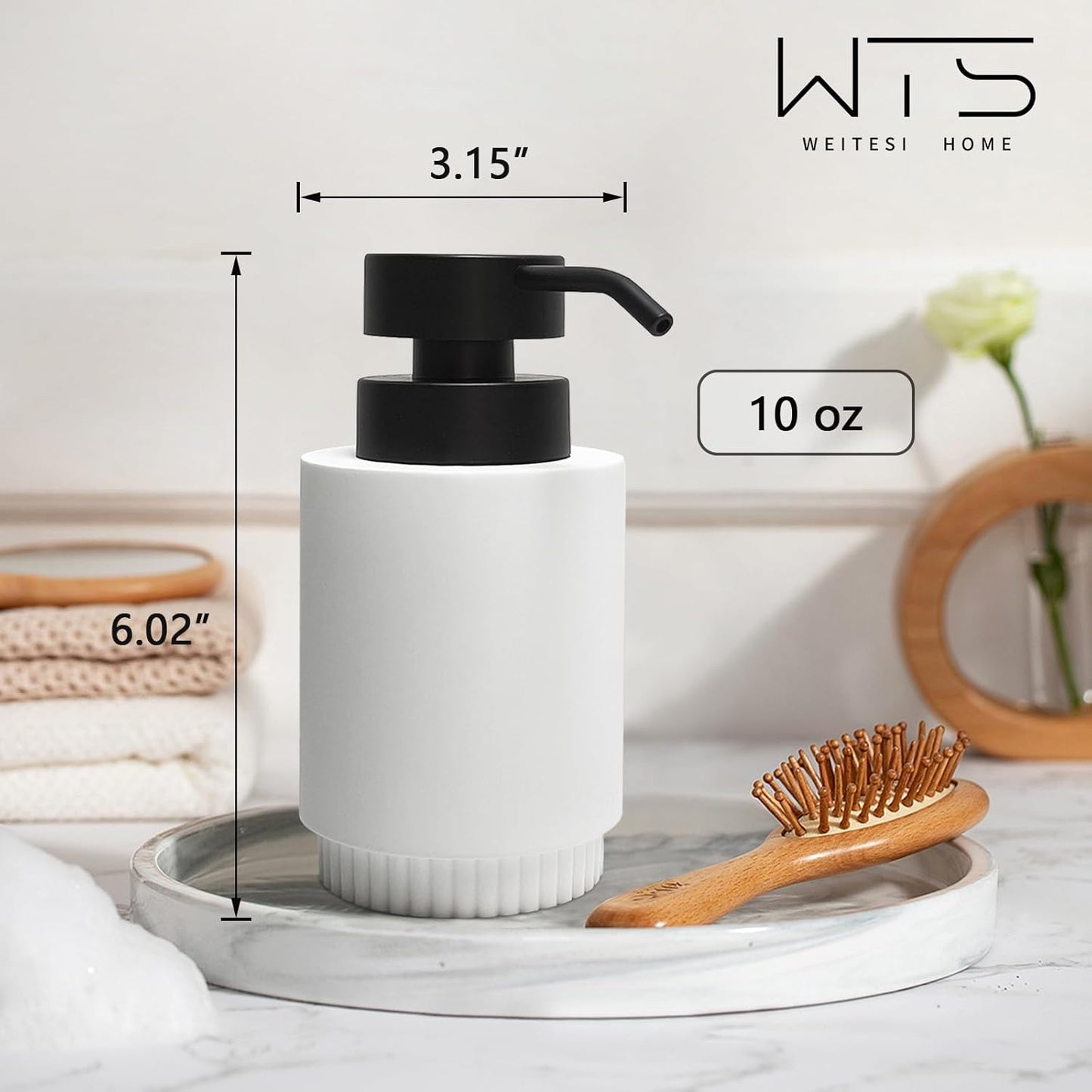 Resin Soap Dispenser for Bathroom, Hand Lotion Liquid Dispenser Easy-to-Press with Reusable Plastic Pump for Shampoo Bathroom Kitchen Countertop Rust-Proof 10 oz White