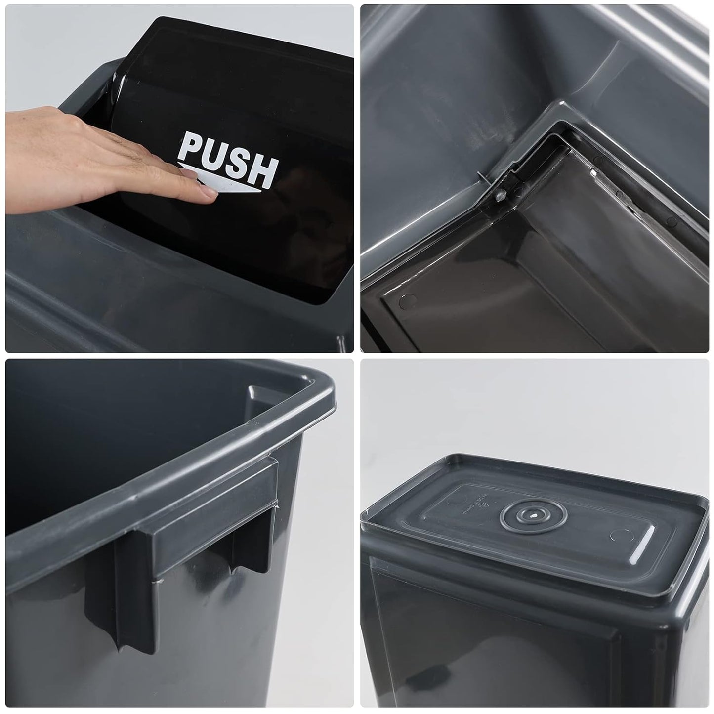 4 Packs Large Garbage Bin with Lid, Plastic Kitchen Waste Bin, 13 Gallon, Grey