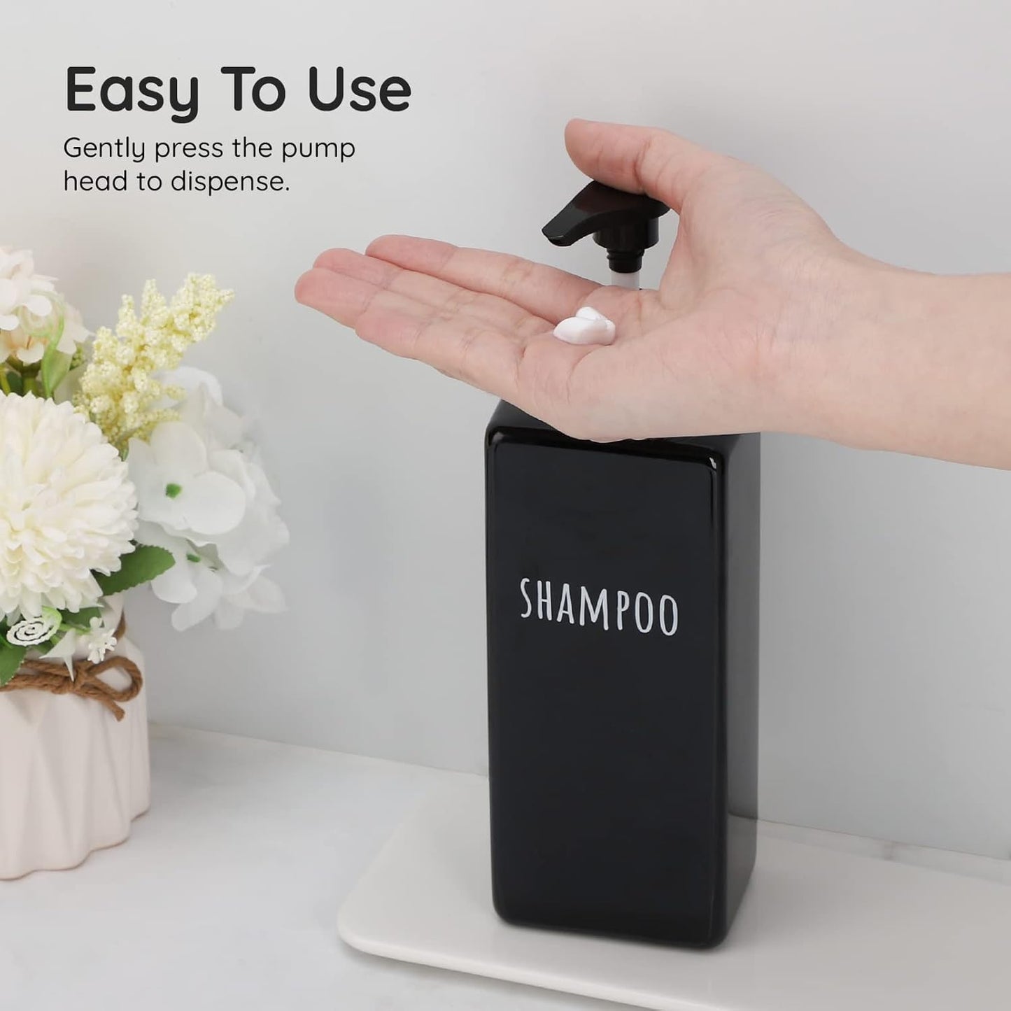 Segbeauty Shower Soap Dispenser Black, 3pcs 16.9oz Empty Refillable Bathroom Press Pump Bottles, 500ml Reusable Plastic Square Shampoo Conditioner Body Soap Dispenser Set for Modern Kitchen Home Decor