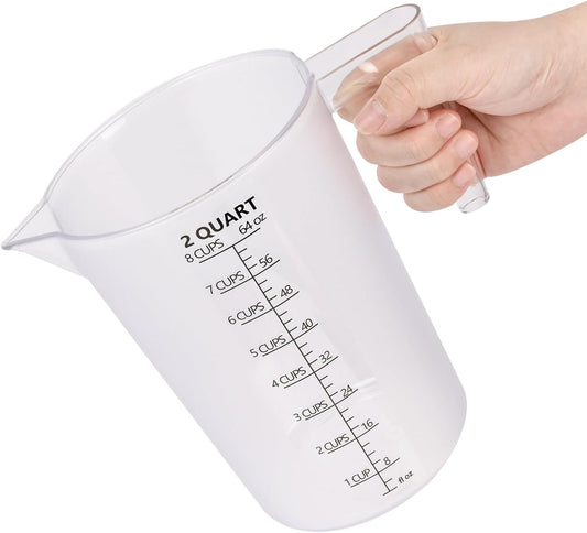 Food-Grade Plastic Measuring Pitcher – 64 Ounce & 8 Cups Measuring Cups with Handle for Liquid, Motor Oil, Pool & Lawn Chemicals, Dilution, Soap Mixing, Brewing, Commercial & Kitchen Use(2000ml)