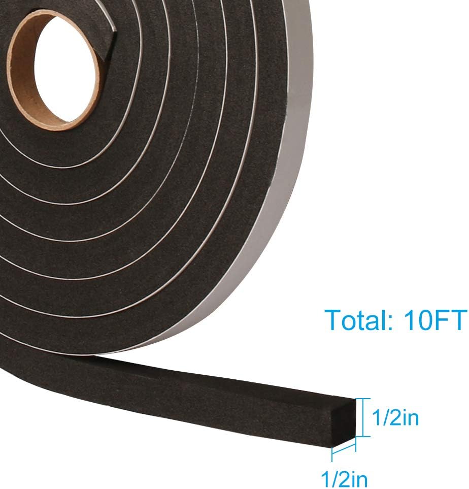 Window Foam Seal Tape 1/2Inch Wide X 1/2Inch Thick, High Density Self Adhesive Weather Stripping Insulation Door Foam Tape,10 Feet Long